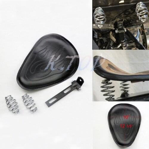 Black Flame Leather Contoured Solo Seat Bracket+3" Spring &Bracket Fits For Suzuki Sportster Bobber Chopper Harley