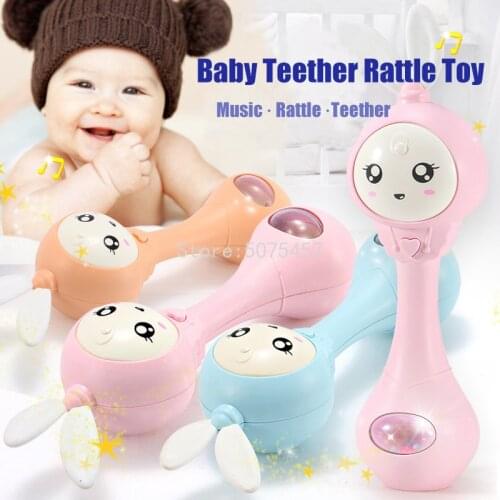 Baby Music Flashing Teether Rattle Toys Rabbit Hand Bells Mobile Infant Pacifier Weep Tear Newborn Early Educational Toys 0-12M