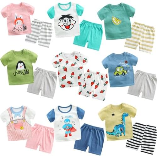 Baby Boys Girls Short Sleeve Clothing Sets Toddler Cartoon Tops And Shorts Summer Infant Playsuit Children Cotton Fashion Suits