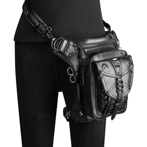 Women Punk Vintage Steampunk Crossbody Ladies Pockets Retro Messenger Bags Shoulder Waistbag Rivet Travel Leg Bag
