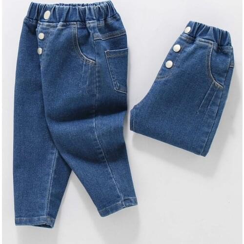 IENENS 2-6Y Kids Jeans Boy Girl Denim Pants Spring Fall Casual Long Pants Solid Loose Trousers Children Clothes