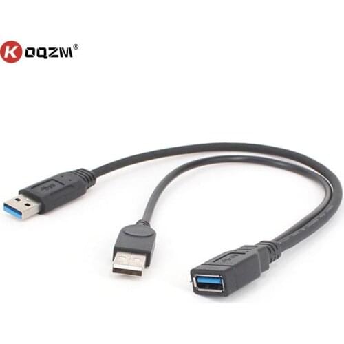 USB 3.0 Cable Dual Power Charge Cables Y Adapter Male To Female Cord Cable 30CM High Quality