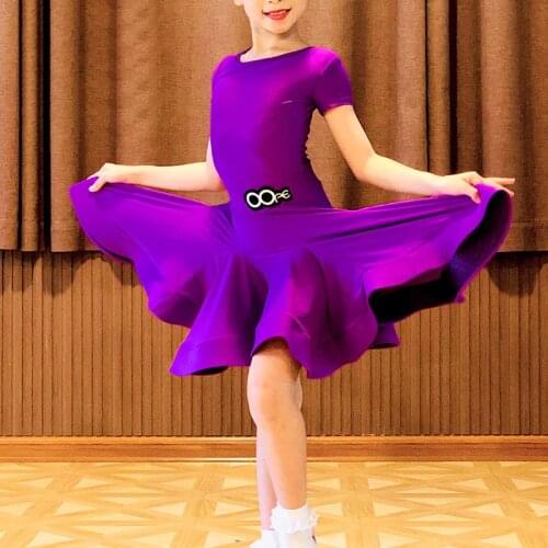 Classic Latin Dance Clothes Girls Purple Dress Short Sleeves Professional Dance Competition Dress Latino Practice Wear BL4763