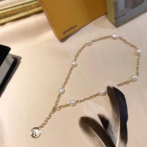 Classical Coin Necklace with Natural Fresh-water Pearls,Concise Design women Necklace for Wedding Party decor and birthday gift