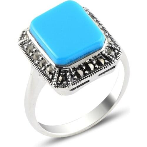Silver 925 Sterling Turquoise & Marcasite Ring