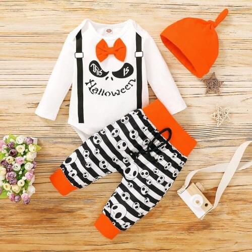 Jumpsuit Bodysuit For Newborns Infant Baby Boys Girls Halloween Cartoon Print Romper Bodysuit+Pants+Hat Outfits Baby Boy Clothes