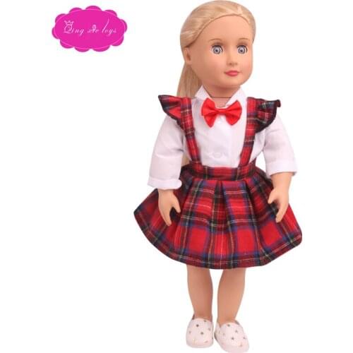 18 inch Girls doll dress baby girl Shirt + plaid skirt student style American newborn accessories fit 43 cm baby dolls c817
