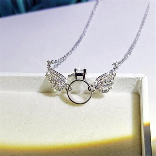 Choucong Unique Brand New Deluxe Jewelry 925 Sterling Silver Angle Wings Pendant Pave Sapphire Women Clavicle Necklace Gift