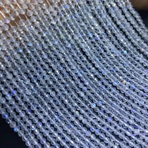Moonstone 2mm 3mm 4mm 5mm natural Gemstone Beads Facted Round for Jewelry Making Necklace Earring bracelet 15inch ICNWAY