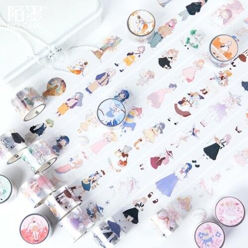 Small Fresh Japan Cartoon Cute Girl Diy Washi Tape Japanese Stationery Kawaii Masking Tape Cute Scrapbooking Decoration School