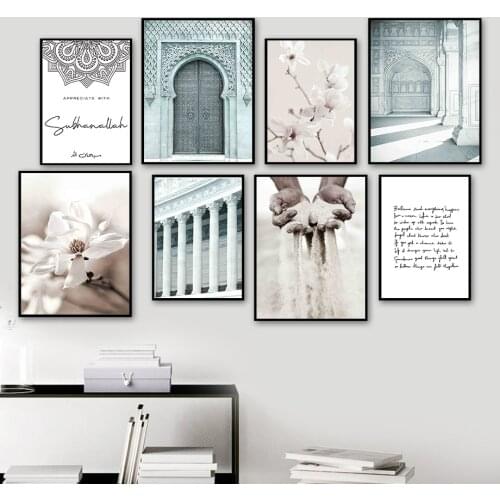 Morocco Islamic Magnolia Hand Sand Quotes Wall Art Canvas Painting Nordic Posters And Prints Wall Pictures For Living Room Decor
