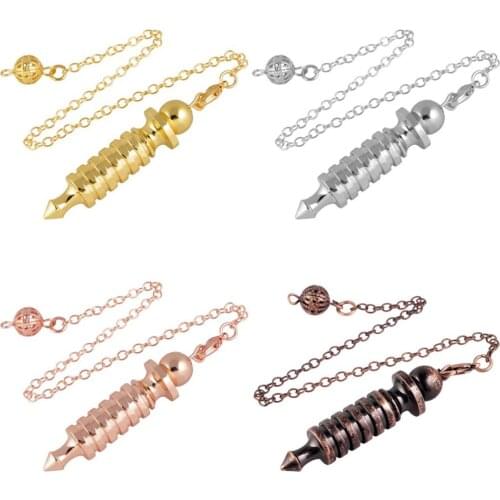 TUMBEELLUWA 6 Plate Ring Metal Chamber Pendulum Healing Dowsing Divination,Reiki Meditation Gold/Sliver/Brass Tone Pendent Chain