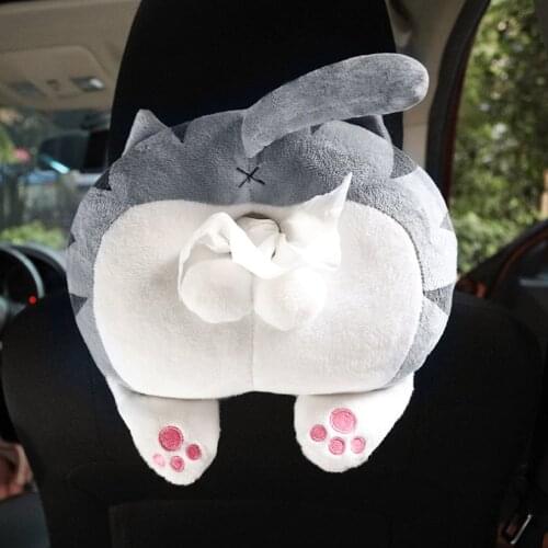 Cute Cartoon Car Tissue Box Creative Plush Cat Butt Tissue Box Holder for Car Armrest Box Car Seat Tissue Box