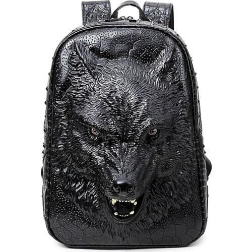 Fashion 3D Embossed Wolf Backpack bags for Women Rivet unique Bag whimsical Cool giris Bag For Teenagers Laptop Travel Bags