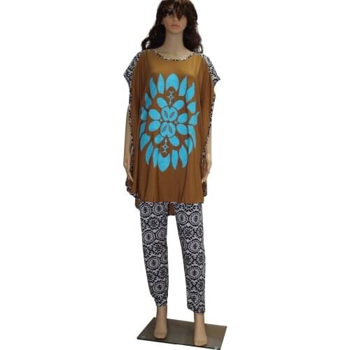 Fashion women set bazin riche plus size two pieces african clothing super elastic floral print sexy mamas suit