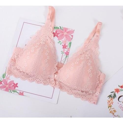 Fashion Women Sexy Seamless Lace Bra Wire Free Beauty Back Small Bra Triangular Cup Gathered Elastic Underwear