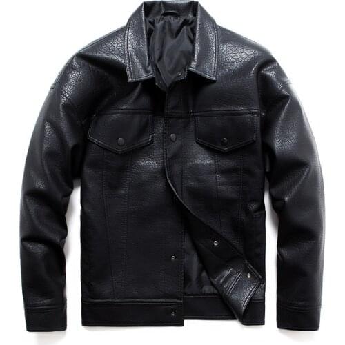 High quality Casual Multi Pocket Men PU Leather Jacket Coat Trend Single Breasted Motorcycle Leather Jacket Male Loose Outerwear