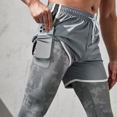 Mens Sports Joggers Mesh Fabric 2 Pieces Crossfit Gym Jogging Workout Fitness High Waist Track Running Pants Leggings
