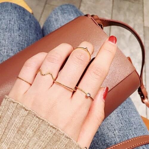 Hiphop Gold Chain Rings Set For Women Girls Punk Geometric Simple Finger Rings New Trend Jewelry Party Gifts