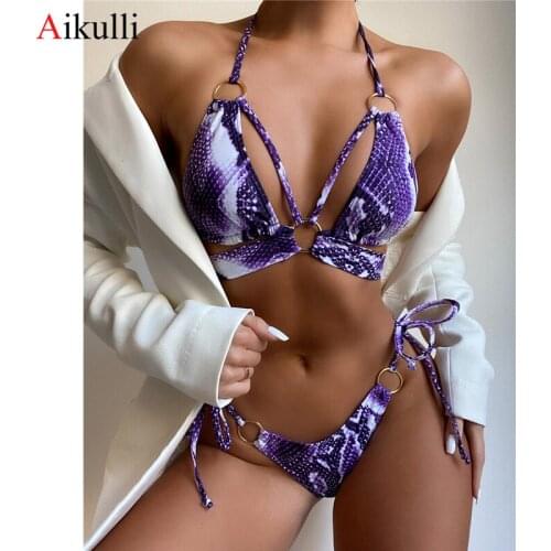 New Snake Print Bikinis Swimsuits Women Sexy Strap Halter Push Up Swimwear Summer Female Beach Wear Biquini Swiming Bathing Suit