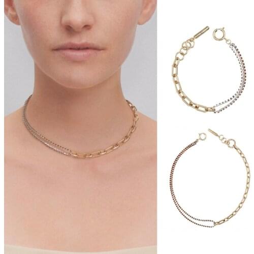 New jewelry gold and silver colored water drill chain cross short necklace bracelet set female collarbone chain