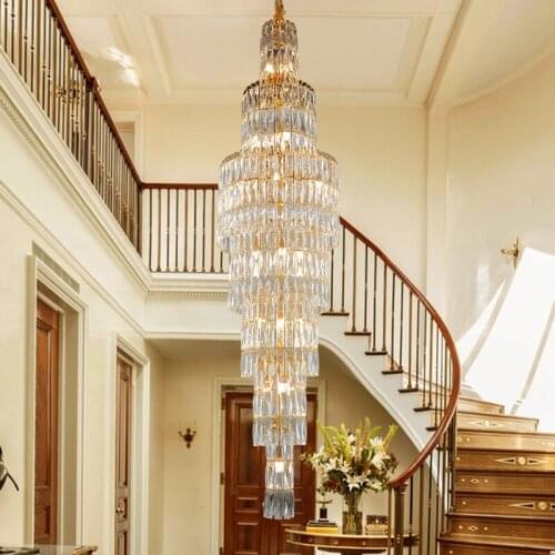 New luxury k9 crystal chandelier long staircase lamp duplex living room hotel lobby decoration chandelier LED lights