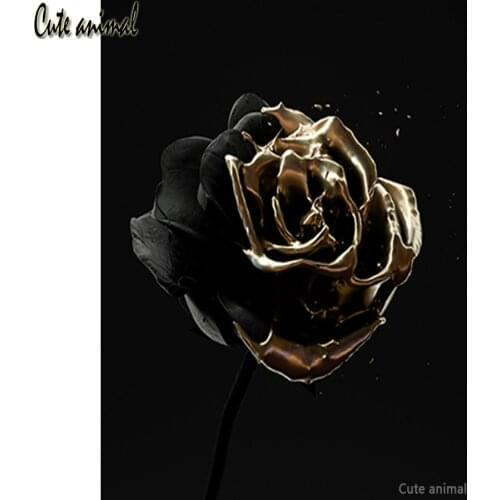 Full Square drill Black gold rose abstract DIY Diamond Painting diamond Embroidery skull flower Cross Stitch kit diamond Mosaic