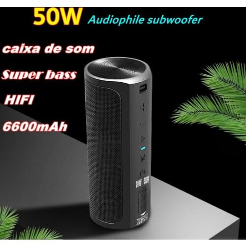 50W High Power Wireless Bluetooth Speaker Portable Sound Column IPX7 Outdoor Waterproof Subwoofer Stereo Surround 6600mAh AUX TF