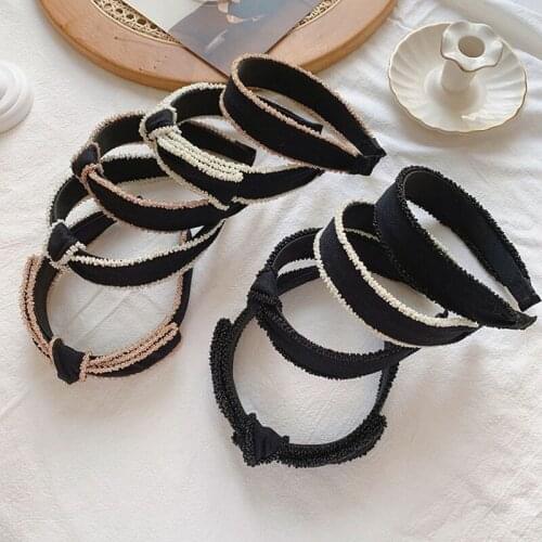 Black pearl bow headband retro hair accessories women wide side knotted headband hair band wild face wash headwear fashion new