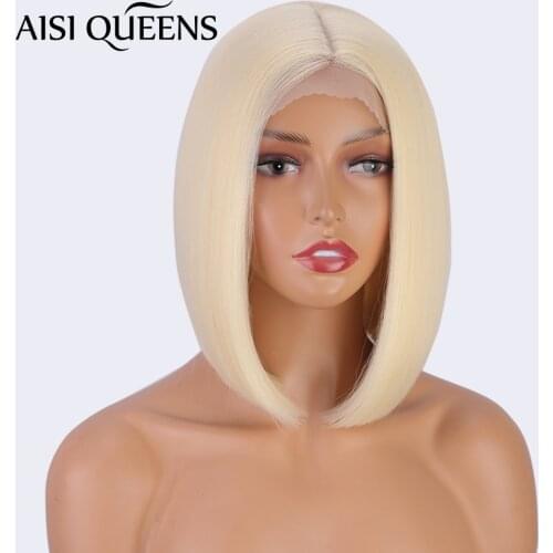 AISI QUEENS Short Straight Blonde Bob Wigs Synthetic Wigs for Women Middle Part Hairline Red Black Brown Daily Use Hair