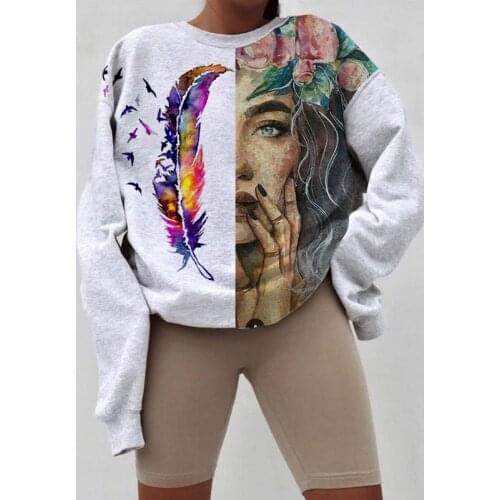 2021 Autumn Women Fashion O Neck Hoodies Long Sleeve Print Loose Sweatshirts Female New Pullover Streetwear Casual Hoodies