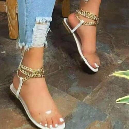 Women Flats Sandals 2021 Summer Fashion Ankle Buckle Open Toe PU Leather Set of Feet Solid Color Women Casual Sandalias TGHDOF