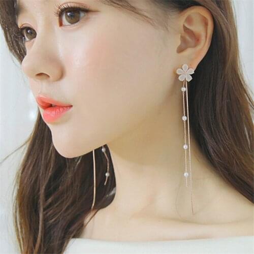 2019 Fashion Long Earrings Zircon Flower Sakura Heart Dangle Drop Earring for Women Girl Chain Tassel Earring Party Jewelry