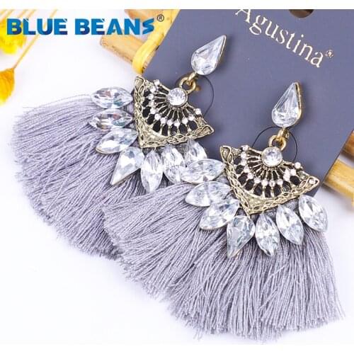 Tassel earrings bohemian statement luxury long earring valentines day handmade women geometric fringe fashion big rhinestone gg