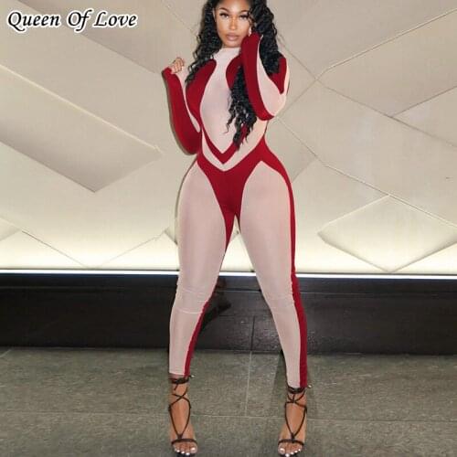 Rompers Womens Jumpsuit Long Pant Overalls Fitness 2021 Fashion Streetwear Long Sleeve Patchwork Sport Legging Suit Outfits