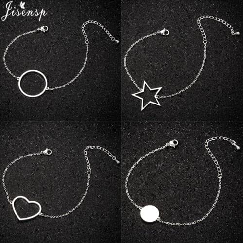 Jisensp Vintage Hollow Round Circle Bracelet for Women Stainless Steel Simple Geometric Bracelet Fashion Jewelry Party Gift
