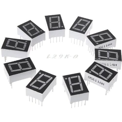 10PCS 0.56 Inch 7 Segment 1 Digital LED Display Red Common Cathode Digital Tubes
