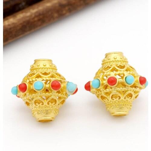 10pcs Retro Prayer Nepal Loose Beads Handmade Antique Alluvial Gold Color color For DIY Jewelry Making Women Bracelet Necklace