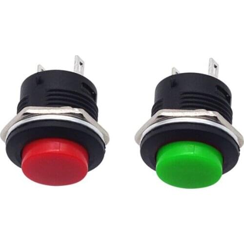 2Pcs Momentary Push Button Switch 16mm 6A/125VAC 3A/250VAC Round Switches R13-507 RED GREEN