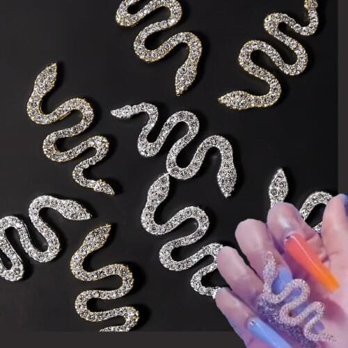 2Pc-Big XXL Snake Shaped Nail Charms||3D Nail Gold/Silver Nail Art Decor.|| Snake Design Charms Manicure Jewelry||30X13mm