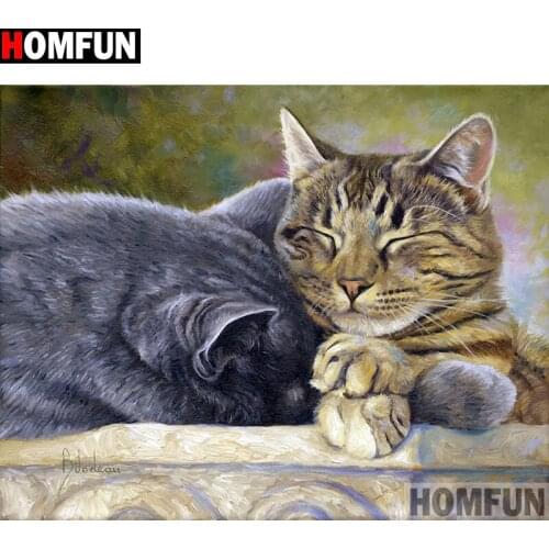 HOMFUN Full Square/Round Drill 5D DIY Diamond Painting "Animal cat" 3D Embroidery Cross Stitch 5D Home Decor A13342