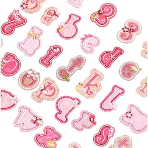 1 Set Pink Letters Iron On Patch Alphabet Embroidered Patches Diy Letters Applique For Kids Clothes Sewing Name Badge Patch