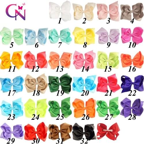 32 Pieces/lot 6" Ribbon Hair Bows With Hair Clips For Kids Girls Handmade Plain Ribbon Jumbo Bows Hair Barrette Hair Accessories