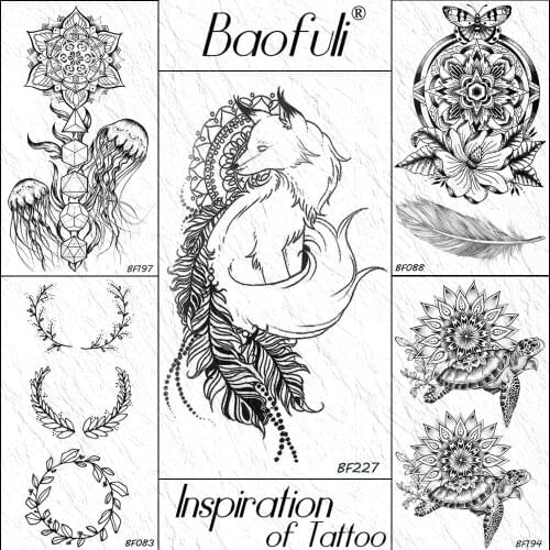 Baofuli Fox Leaves Totem Tribal Black Henna Temporary Tattoo Sticker Sheets Waterproof Tattoos Body Art Arm Fake Tatoo Women