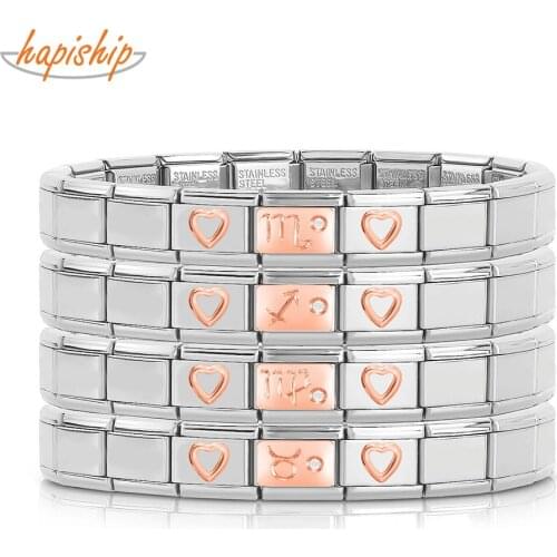 Hapiship 2021 New Girls Fashion Rose Hollow Heart 12 Constellation Charm Links Bracelet Birthday Gift Bangle For Women Men G142