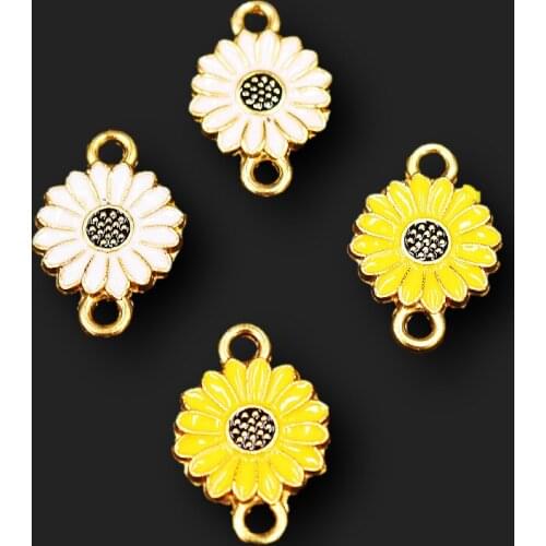 8pcs Handmade Enamel Cute Sunflower Metal Connector DIY Charm Bracelet Anklet Jewelry Crafts Making 21*14mm P772