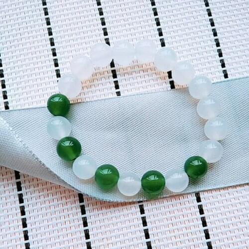 Natural white green agate handcarved round beads bracelets beads for couples woman men beads bracelet with jade bracelet