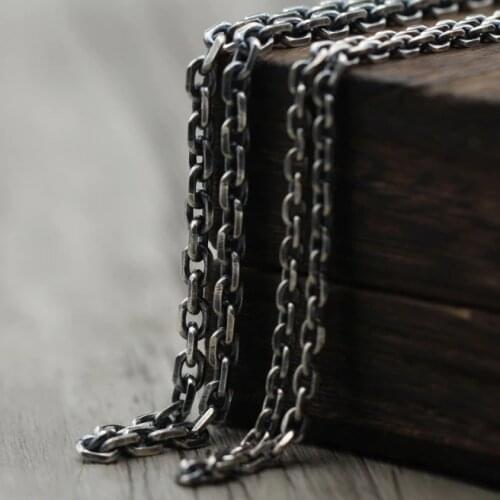 Solid 925 Sterling Silver Thai Men Women Cuboid LINK Mens oxidized chain necklace A3167
