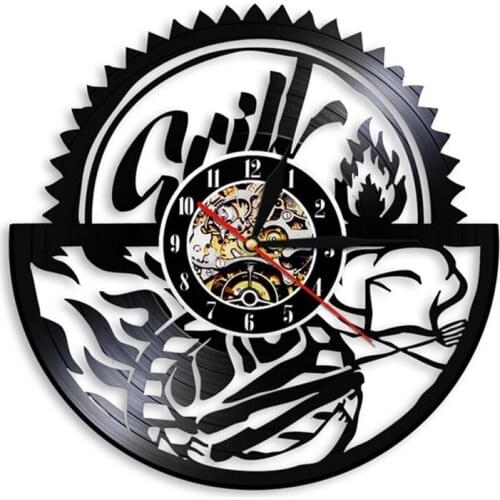 Family Reunion BBQ Party Wall Clock Personality Gril Barbecue Vinyl Record Wall Clock Watch Kitchen Clock Wall Decor