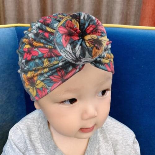 Floral Knotted Baby Caps Toddler Kids Baby Boy Girl Floral Print Knotted Hat Beanie Headwear Accessories Czapka Zimowa Dziecko